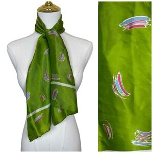 Vintage ECHO Silk‎ Neck Hair Purse Scarf Kelly Green Abstract Brush Strokes